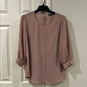 Adrianna Papell Pink Black Polka Dots Pebbled Crepe 3/4 Sleeves Blouse
